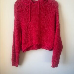 Pilcro Chunky Red Knit Cropped Hooded Sweater